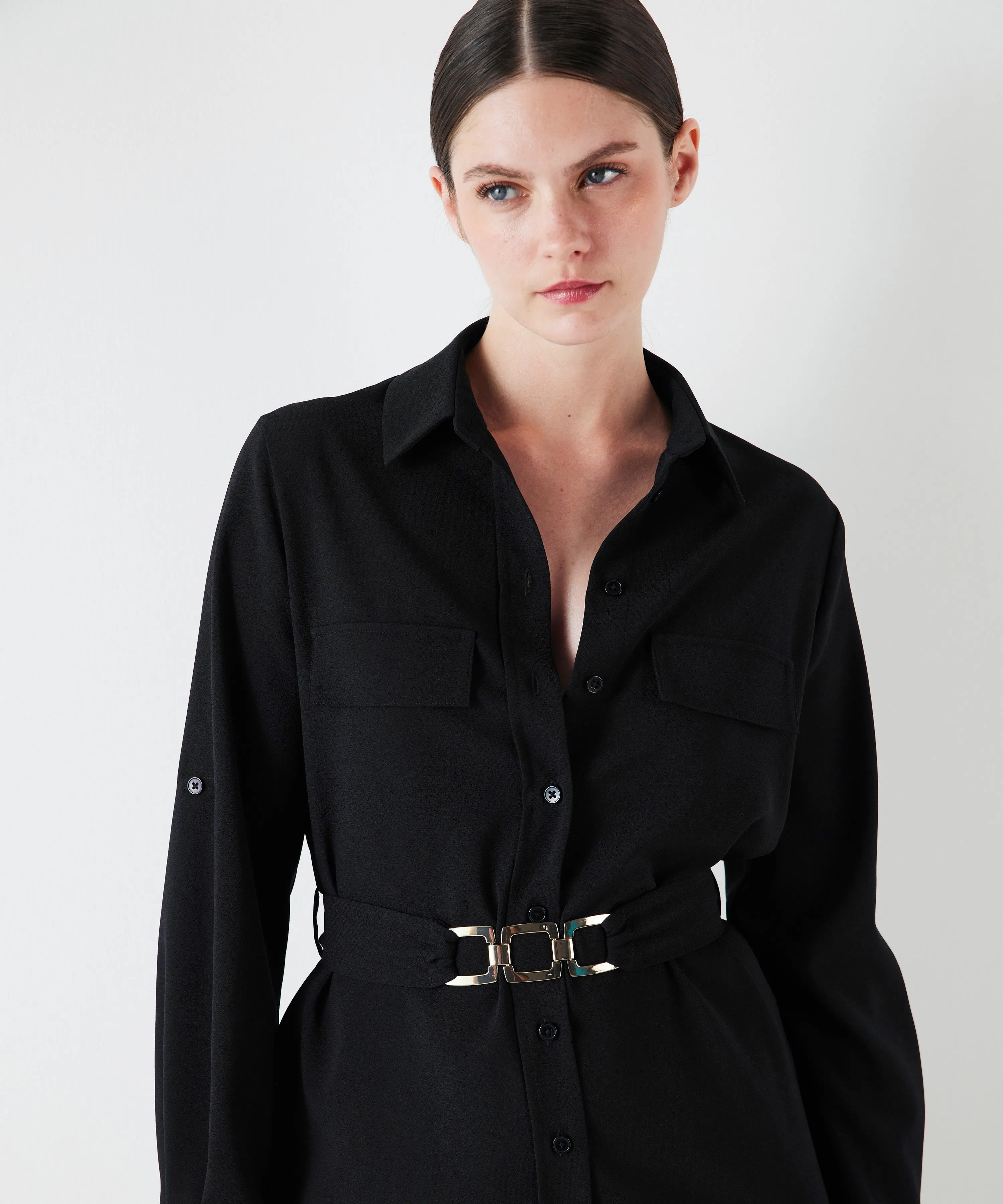 Ipekyol Shirt Dress With Metal Accessories Black