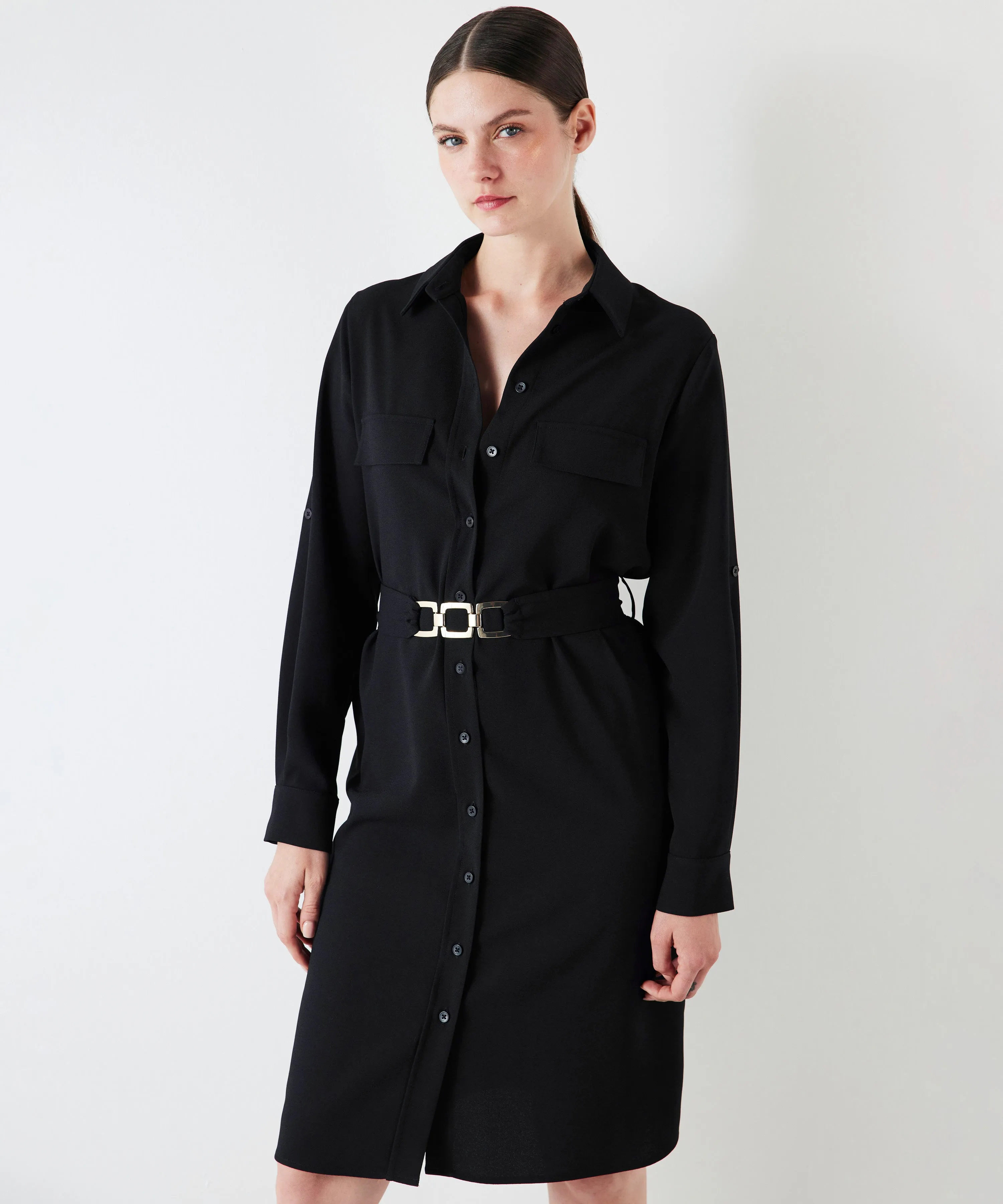 Ipekyol Shirt Dress With Metal Accessories Black