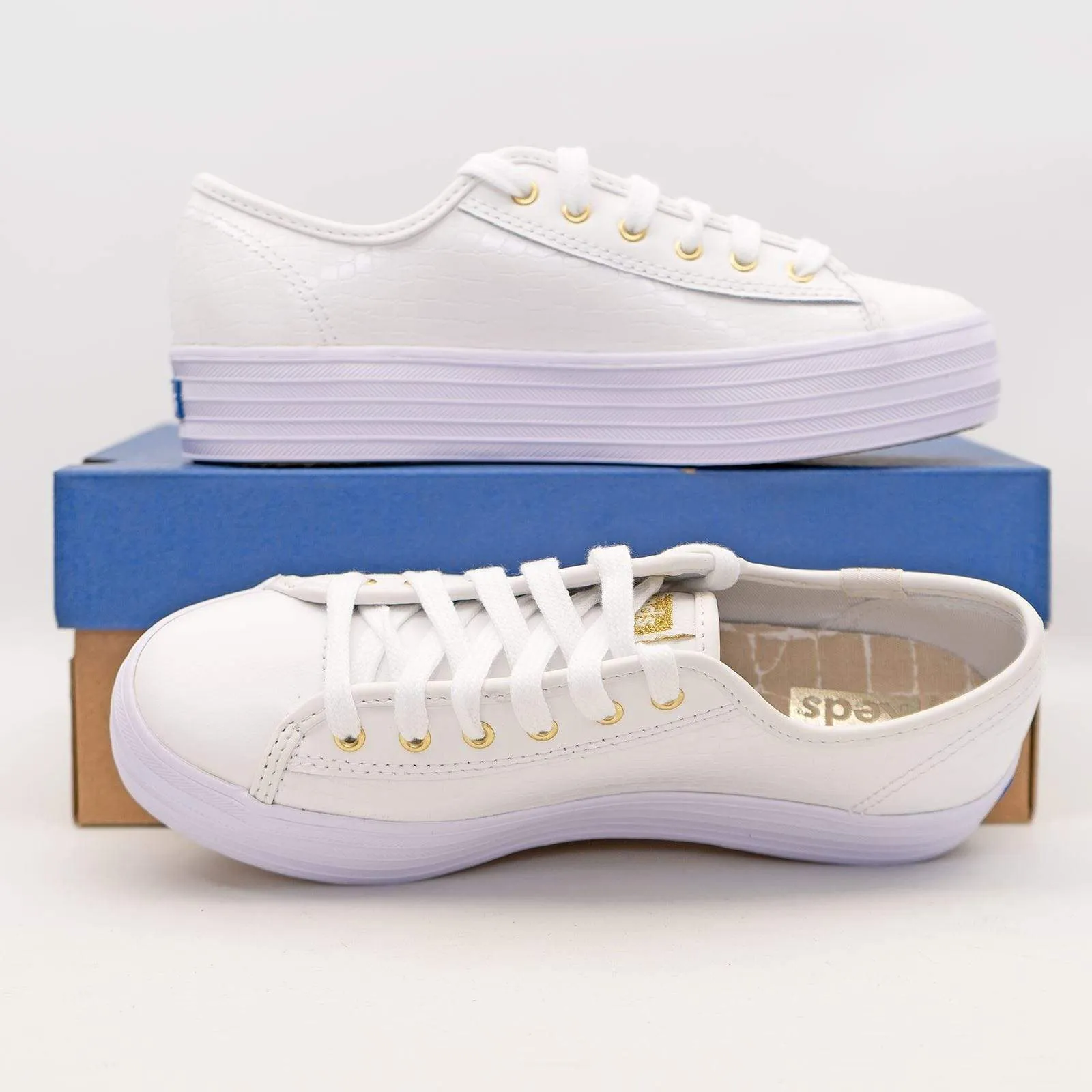 Keds Shoes Triple Kick Croc Leather White Trainers