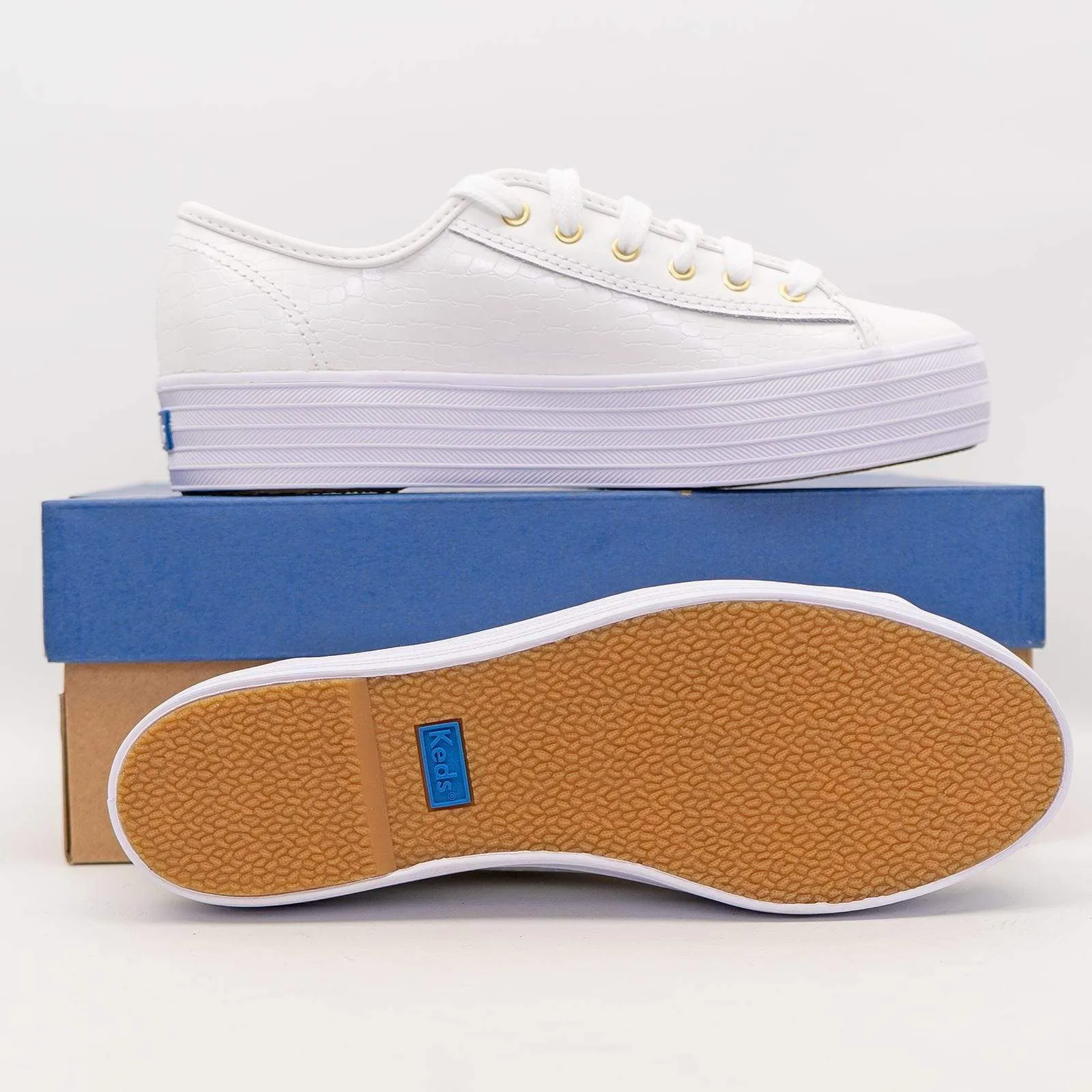 Keds Shoes Triple Kick Croc Leather White Trainers