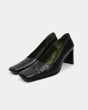 Kenzo Squared Toe Black Leather Heels 2000's