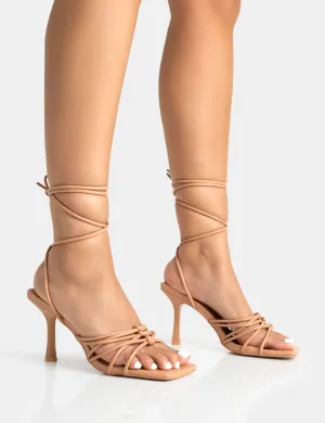 Keri Nude Pu Strappy Lace Up Mid Heels