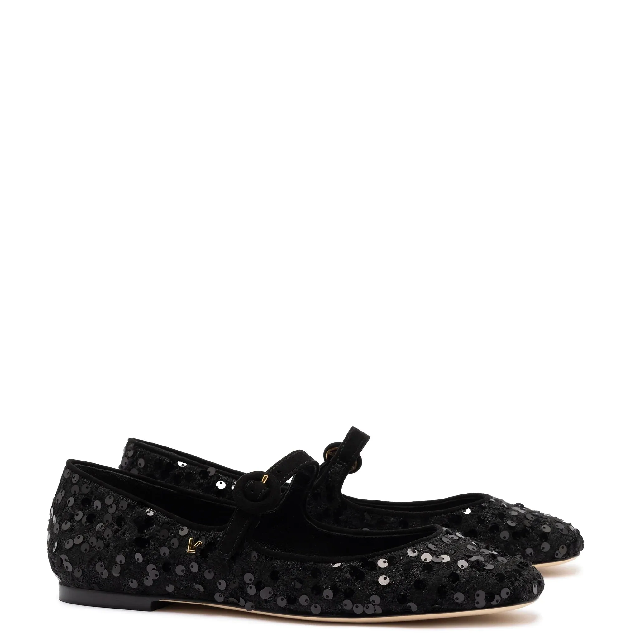 Larroude Blair Ballet Flat In Black Sequins