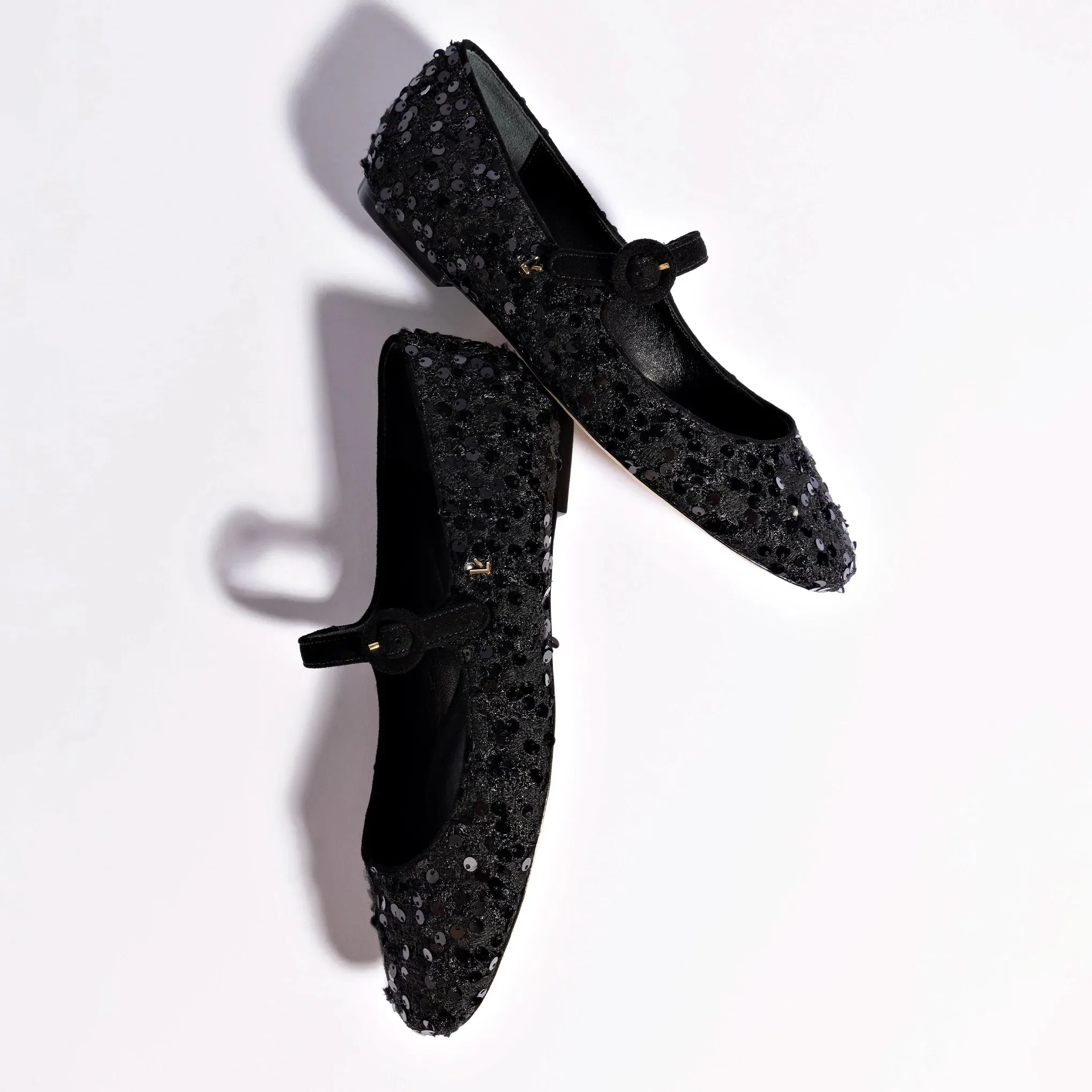 Larroude Blair Ballet Flat In Black Sequins