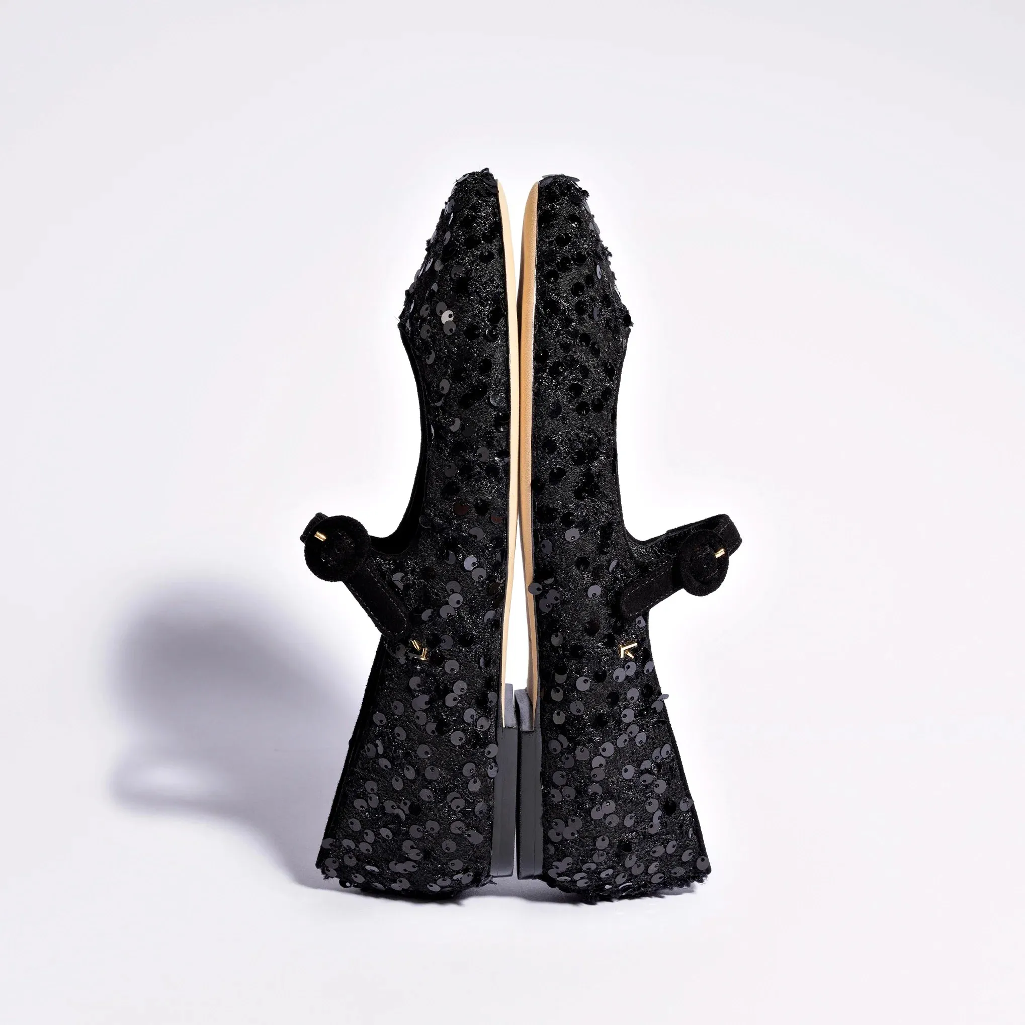 Larroude Blair Ballet Flat In Black Sequins