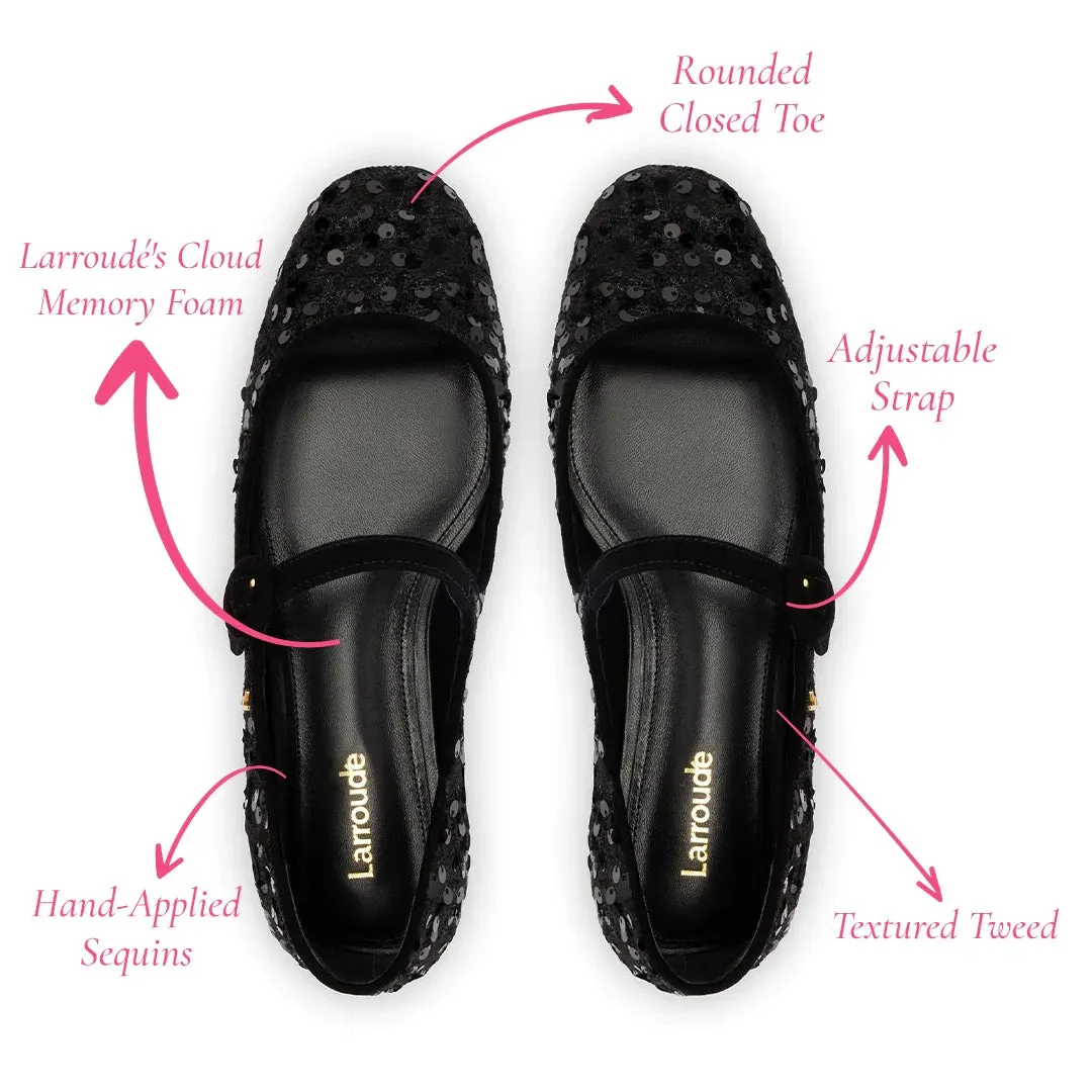 Larroude Blair Ballet Flat In Black Sequins