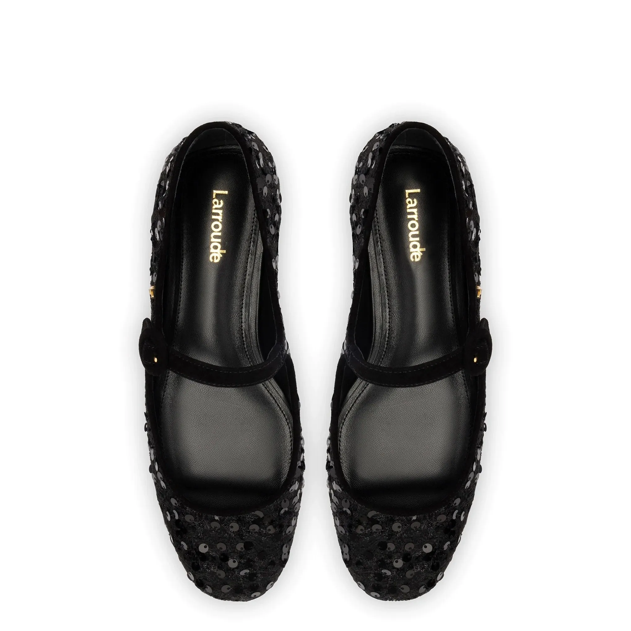 Larroude Blair Ballet Flat In Black Sequins