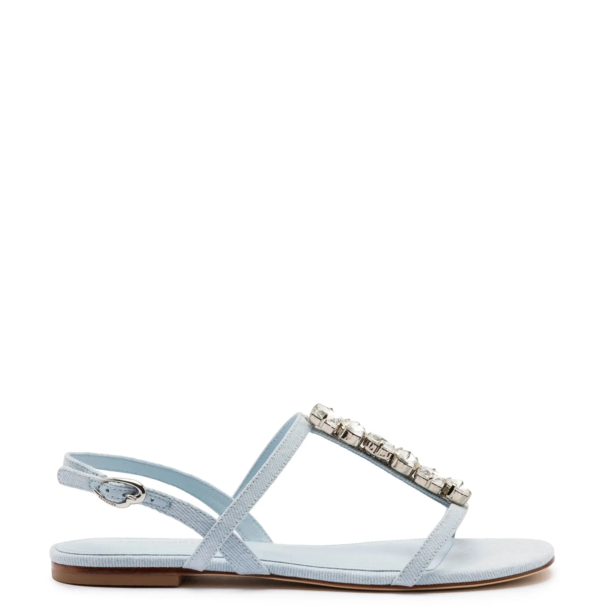 Larroude Calypso Flat Sandal In Maya Denim and Crystals