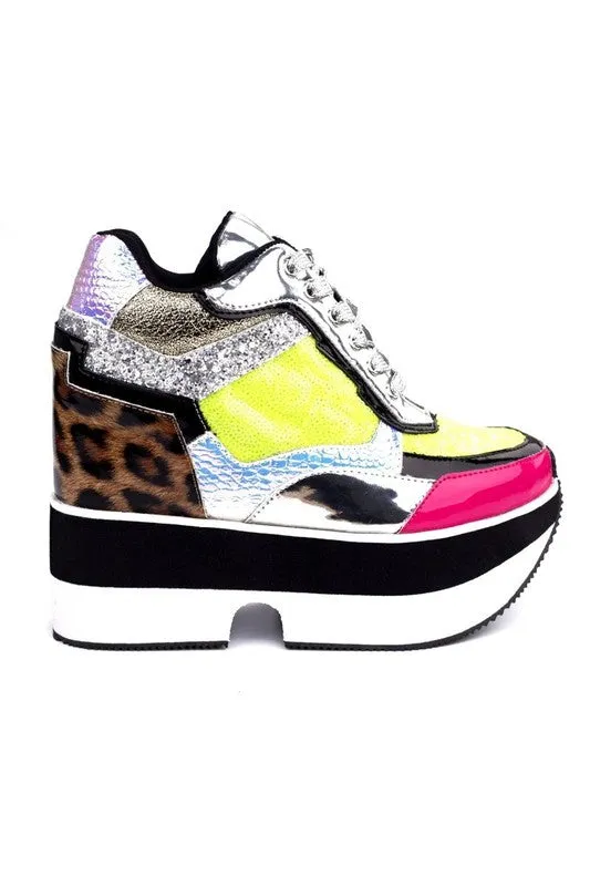 Lime Platform Fashion Wedge Sneaker