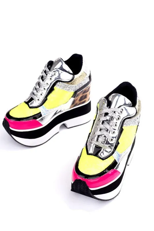 Lime Platform Fashion Wedge Sneaker