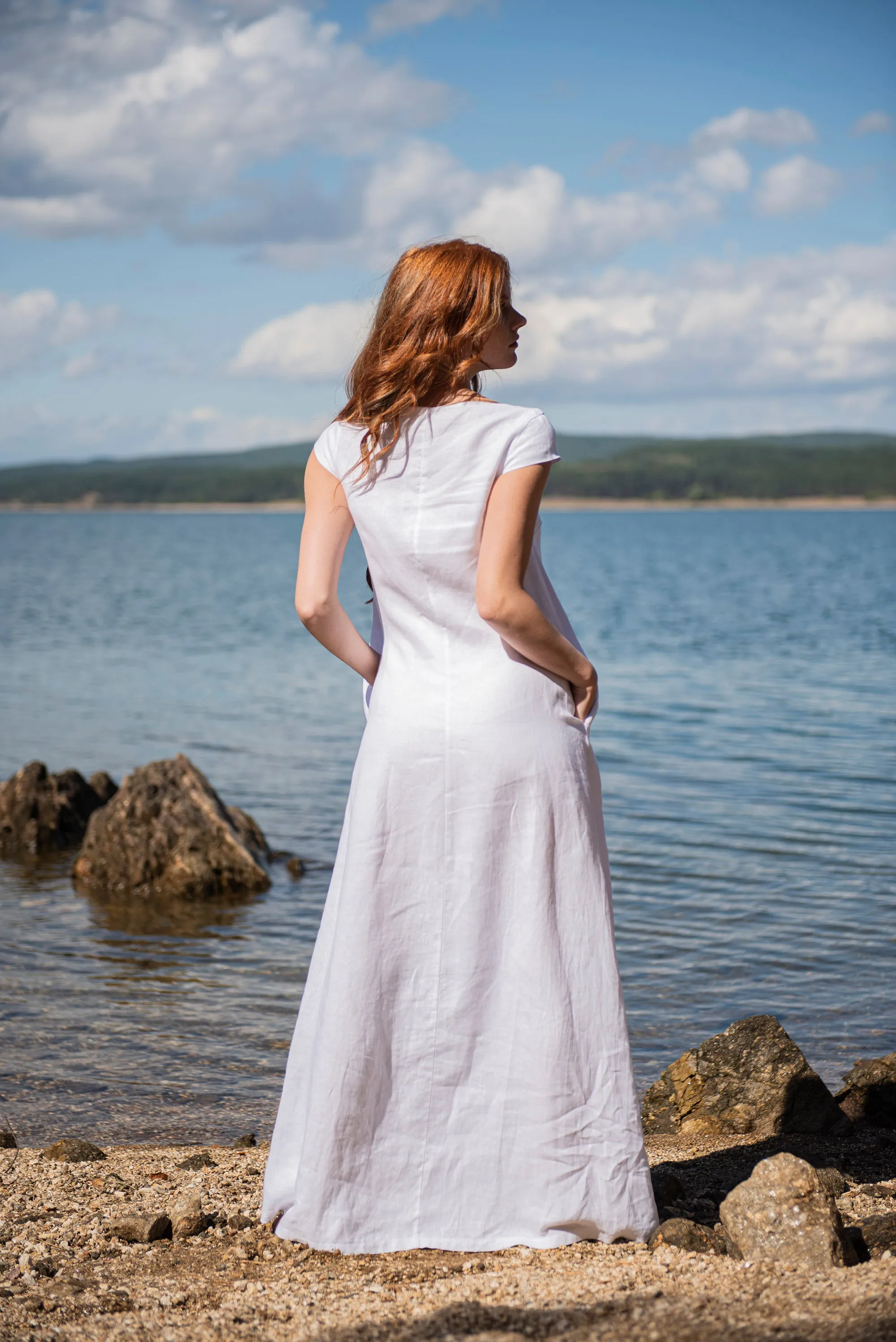 Linen Maxi Dress with Cap Sleeves