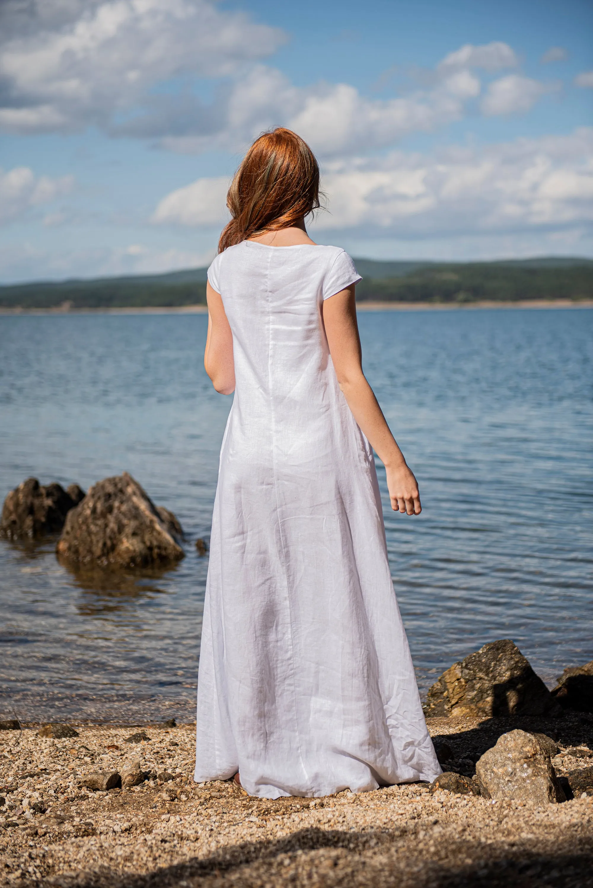 Linen Maxi Dress with Cap Sleeves