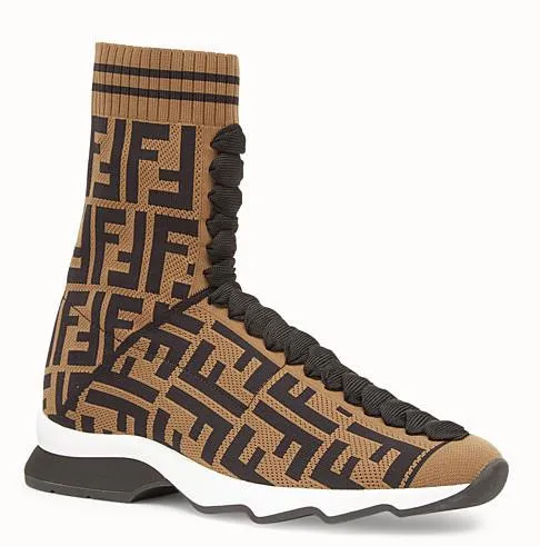 Logo Fabric Sneaker Boots, Brown