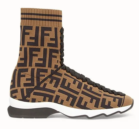 Logo Fabric Sneaker Boots, Brown