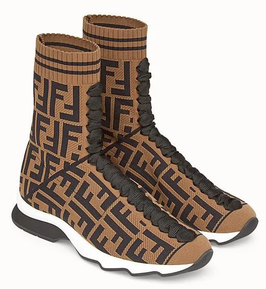 Logo Fabric Sneaker Boots, Brown