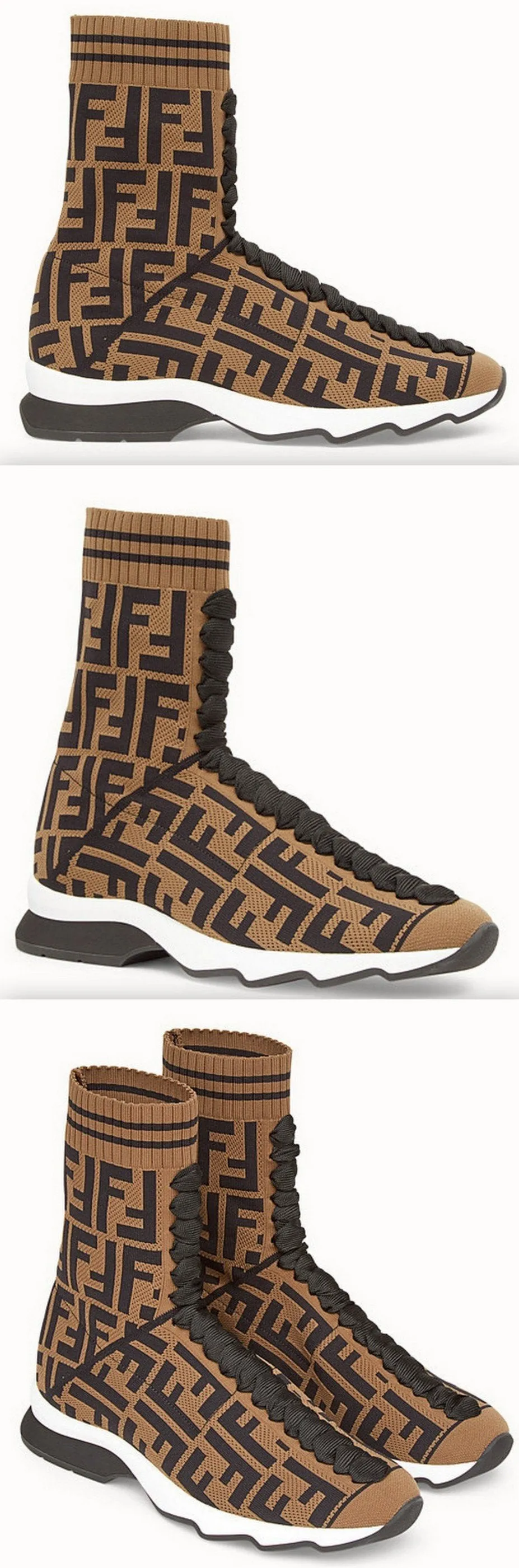 Logo Fabric Sneaker Boots, Brown