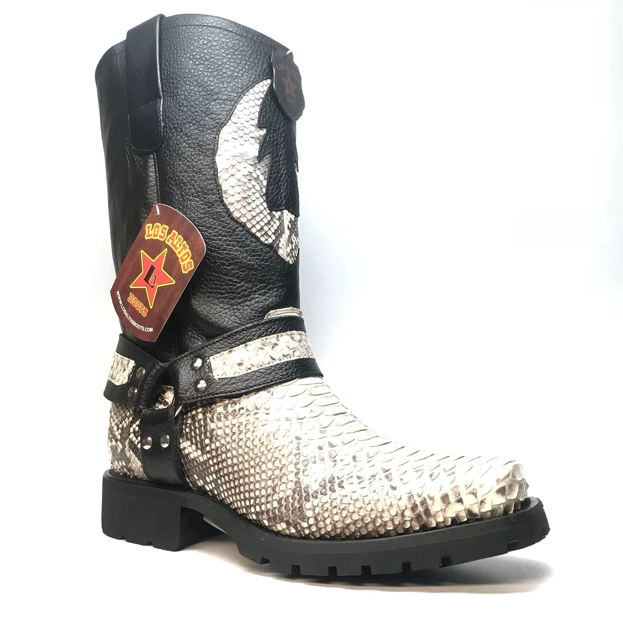 Los Altos Harness Natural Python Biker Boots