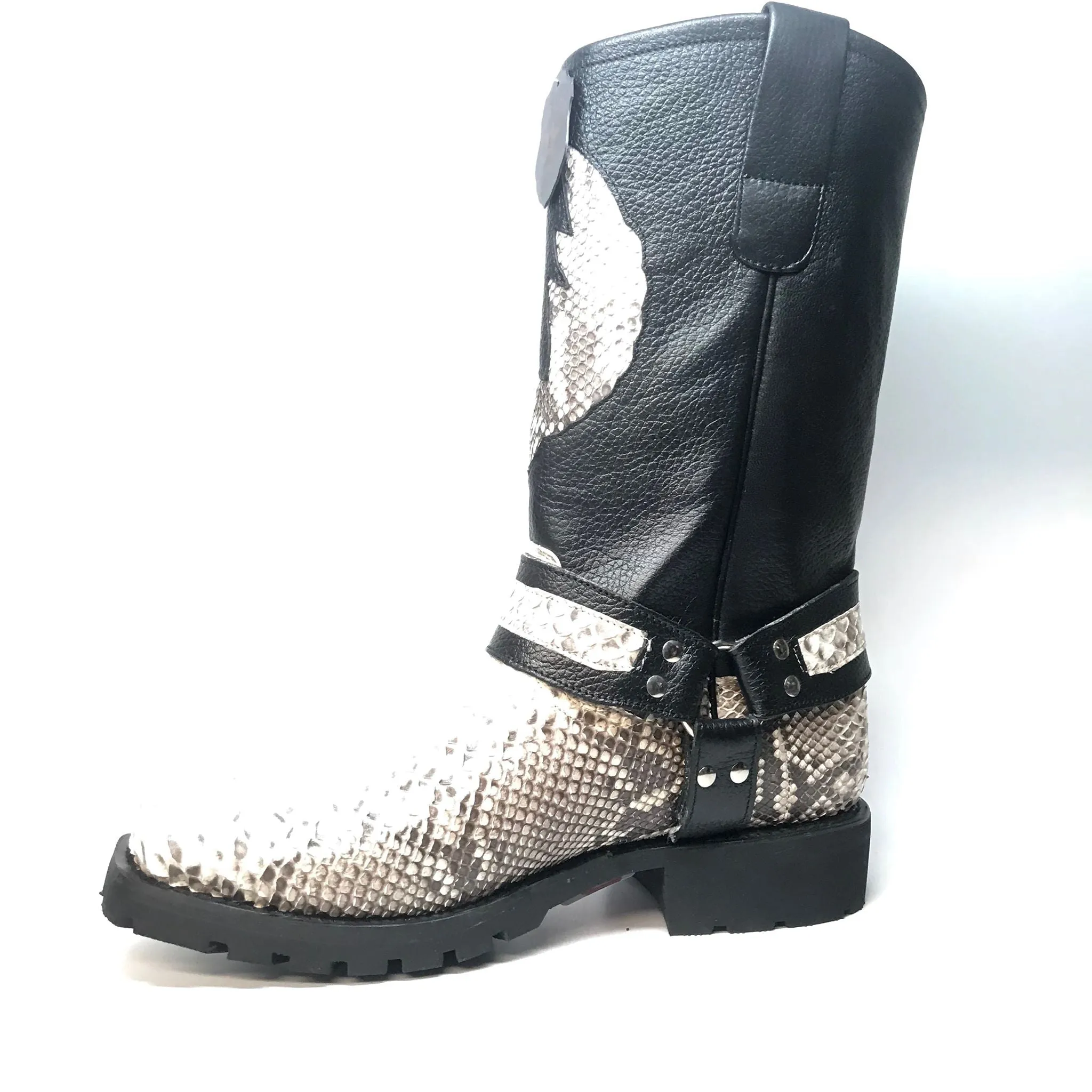 Los Altos Harness Natural Python Biker Boots