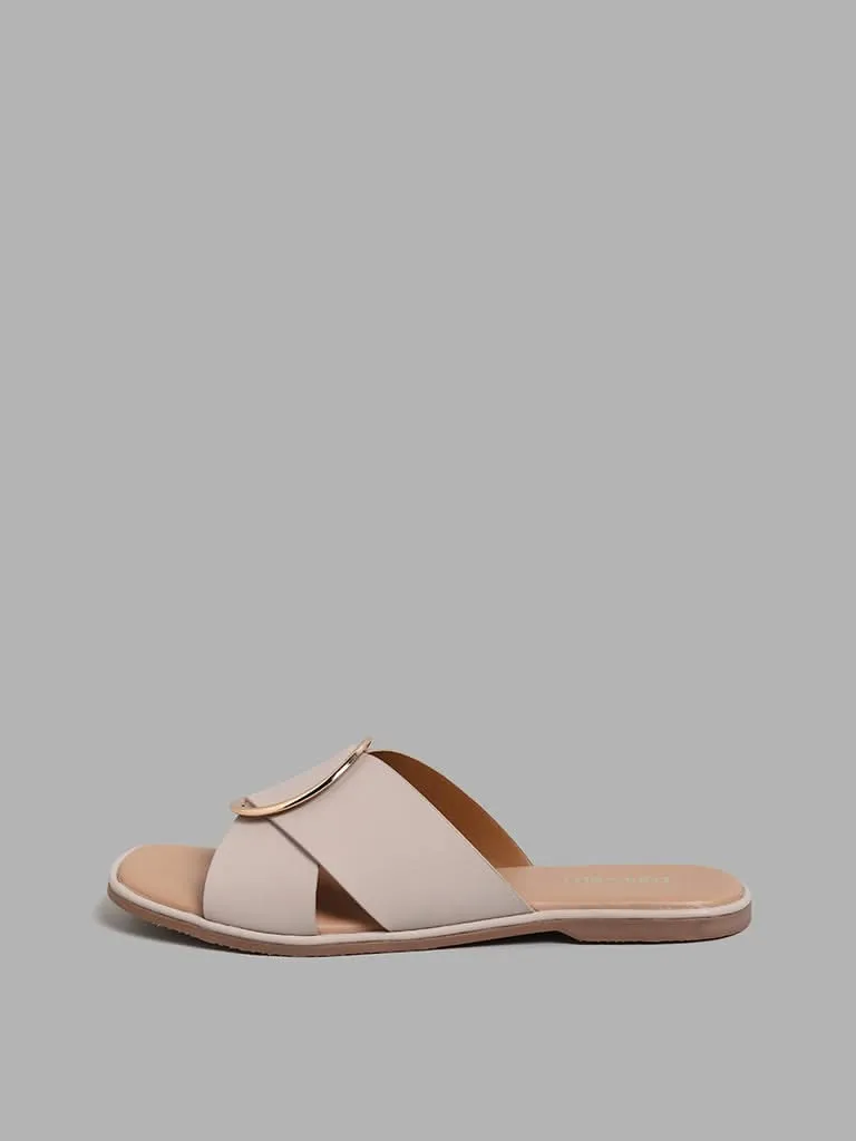 LUNA BLU Ivory Cross-Strap Oval Sandals