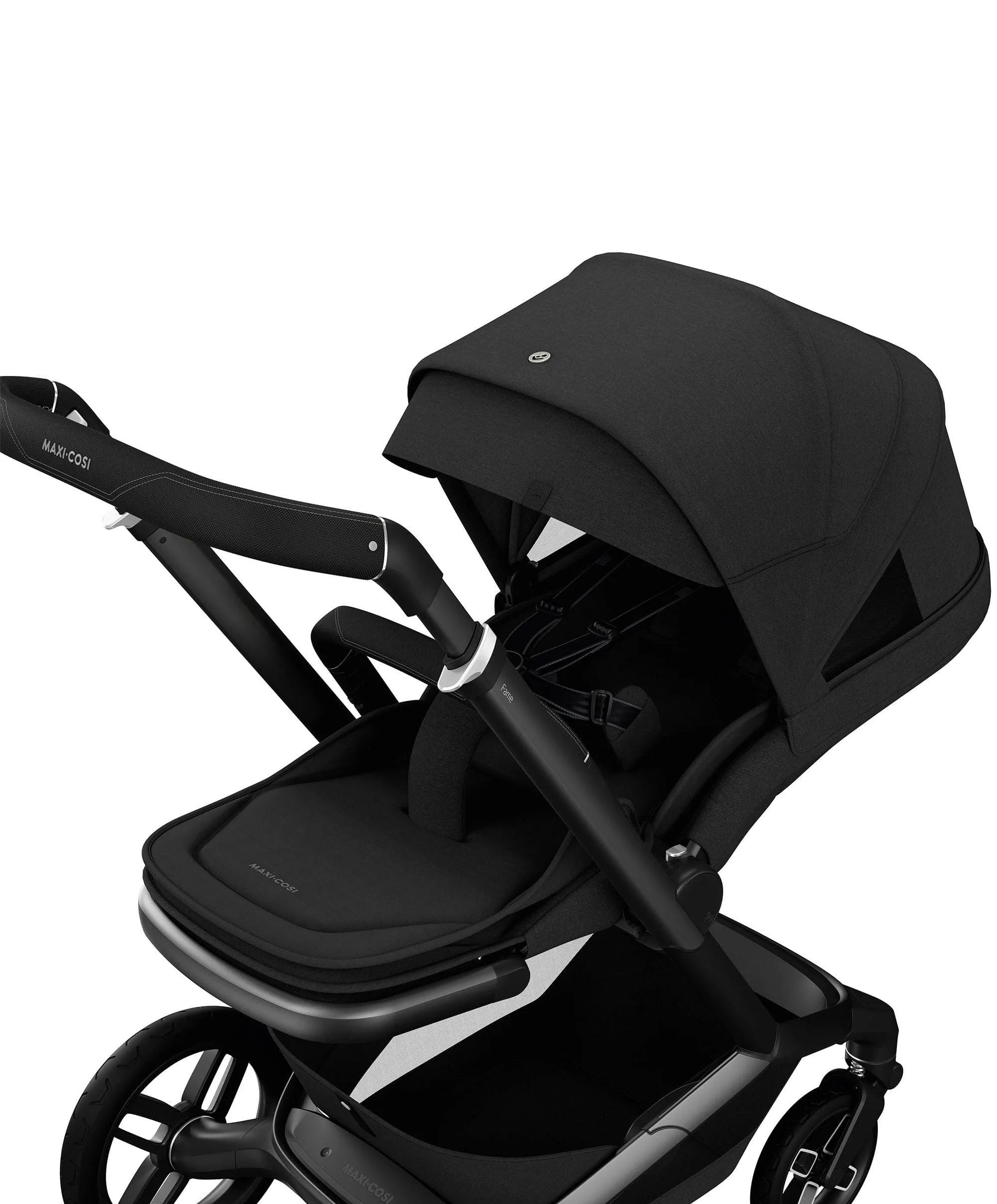 Maxi Cosi Fame Complete Pushchair Bundle with Pebble 360 Car Seat & Base – Black with Black Wheels