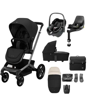 Maxi Cosi Fame Complete Pushchair Bundle with Pebble 360 Car Seat & Base – Black with Black Wheels