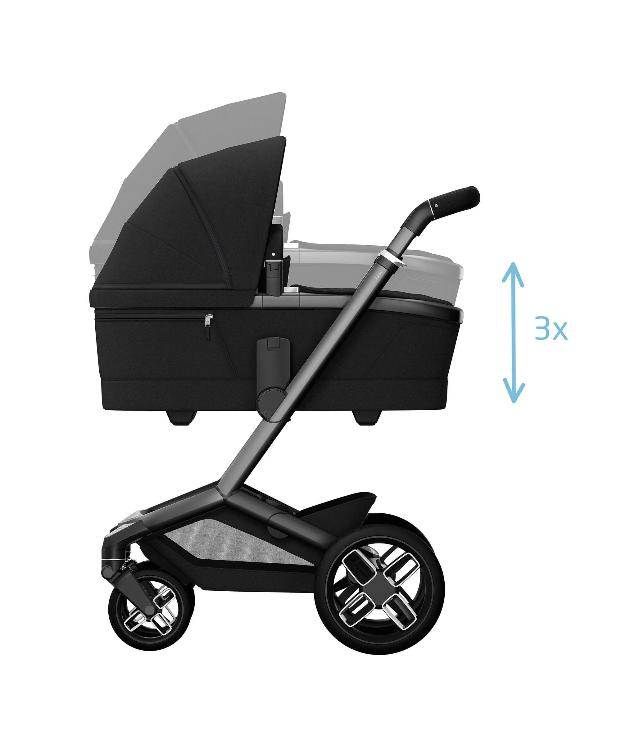 Maxi-Cosi Fame Pushchair and Carrycot- Twillic Black With Black Wheels