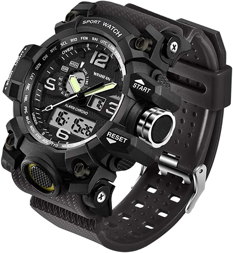 Men's Dual-Display Waterproof Sports Digital Watch with Alarm