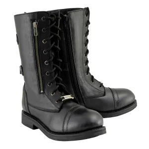 Milwaukee Leather Women's Graze Black Leather Lace-Up Motorcycle Boots with Zipper Pocket MBL9369