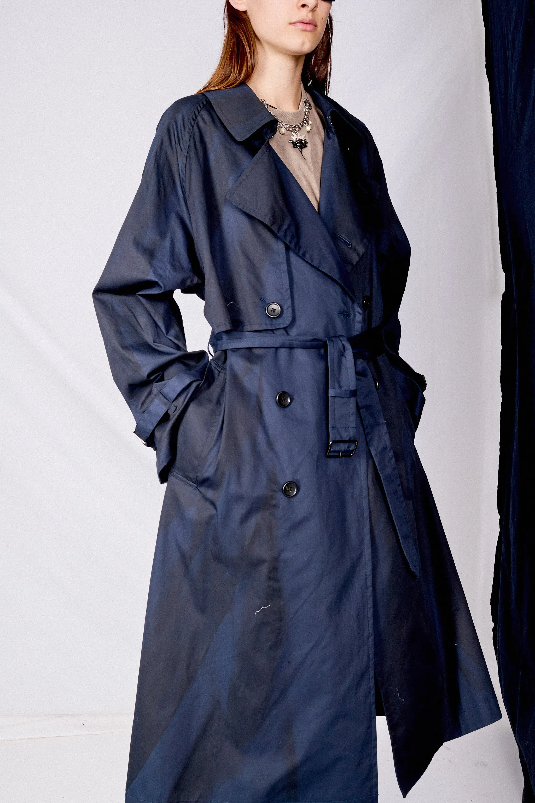 Navy Spray Printed Trench Coat