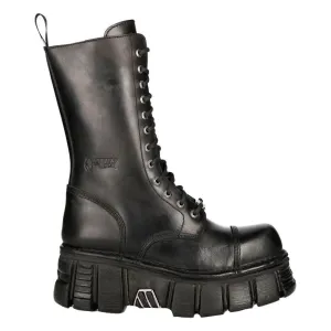 New RockM-MILI211C-C1 Unisex Metallic Black 100% Leather Techno Biker Boots