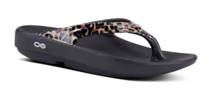 OOFOS Womens Oolala Luxe Sandal Black Leopard