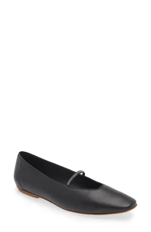 Pedro Garcia - Tila Crystal Strap Leather Ballerina Flat in Black