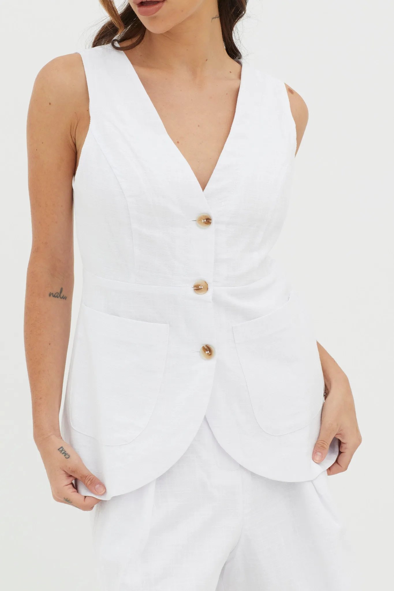 Philomena Button Pocket Vest Top White