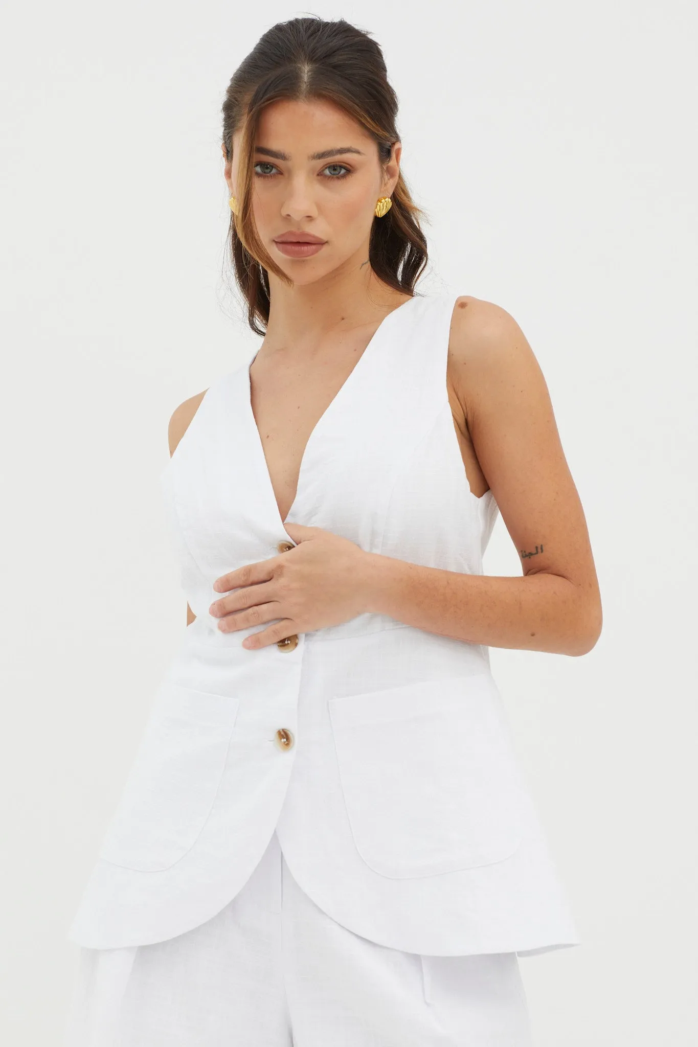 Philomena Button Pocket Vest Top White