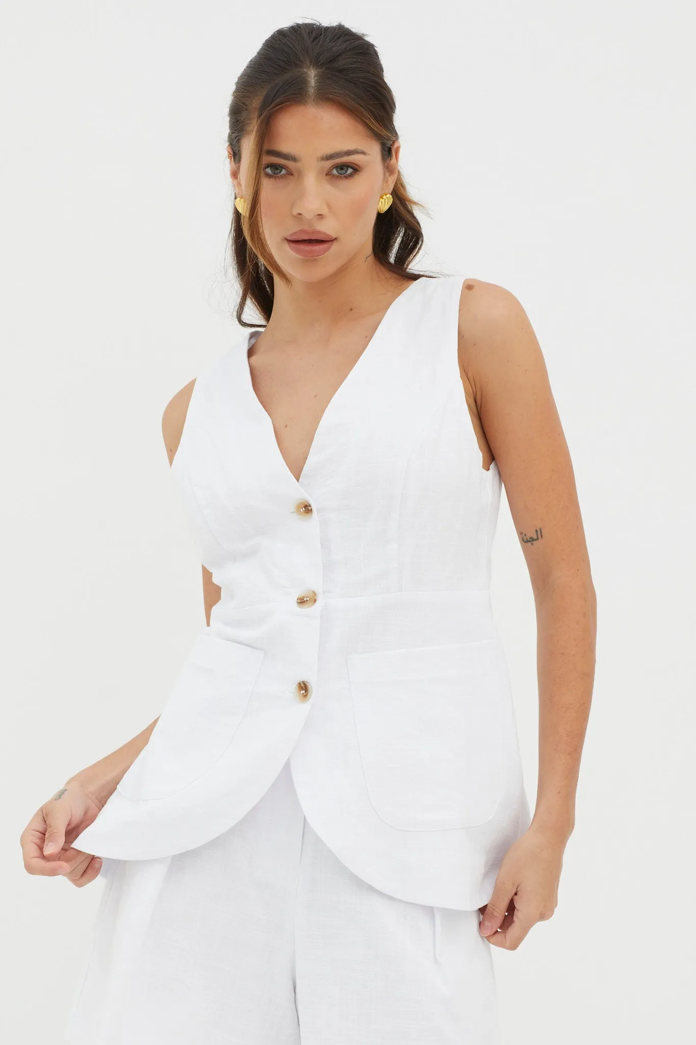 Philomena Button Pocket Vest Top White