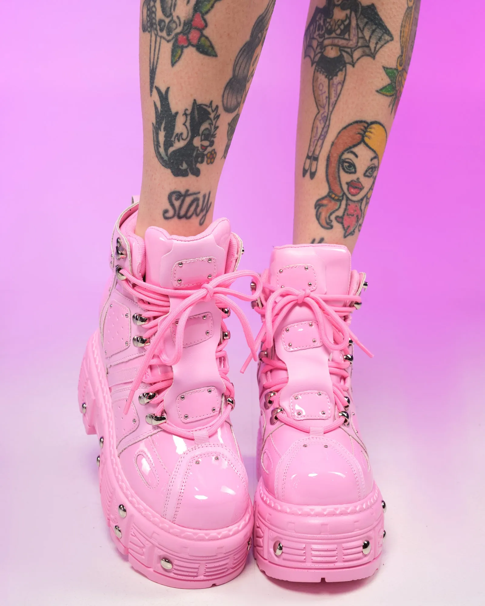 Pink Sky High Wedge Sneakers