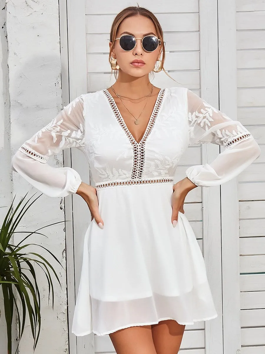 Plunge Neck Sheer Sleeve Dress