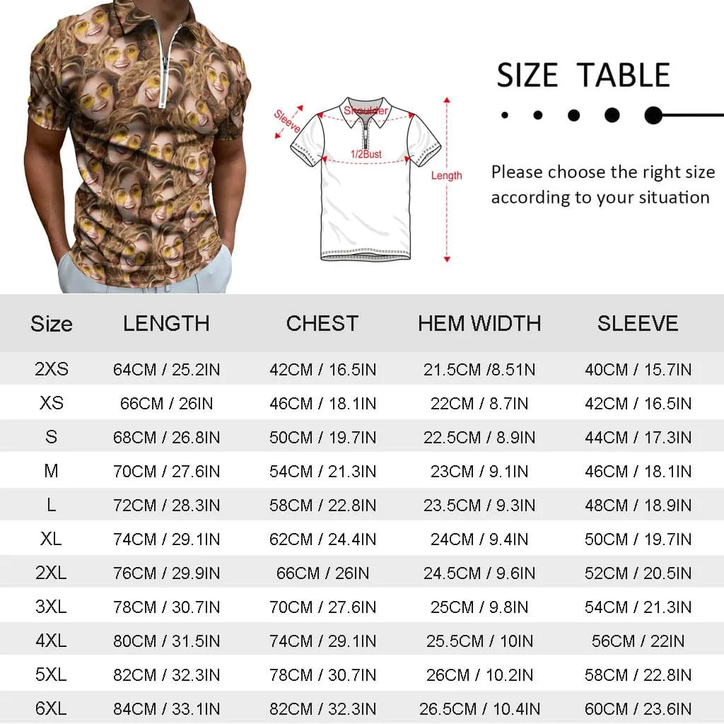 #Plus-Size Custom Face Blue Laser Short Sleeve Polo Shirt Personalized Zipper All Over Print Men's Golf Shirt