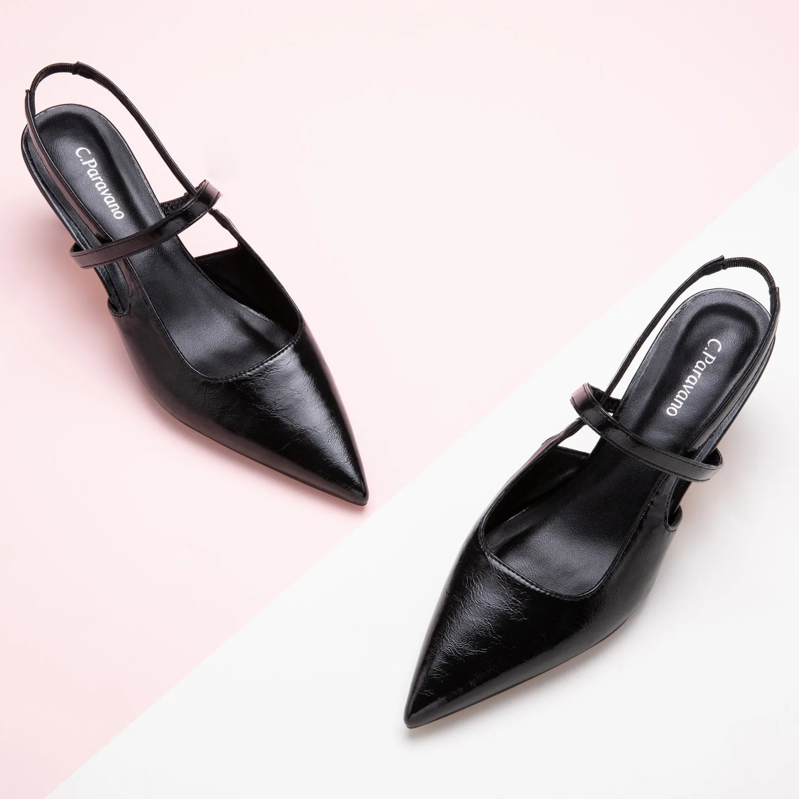 Pointed Toe Kitten heel Slingbacks (Helen) Black