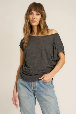 Portia Off Shoulder Pleated Tee - Black