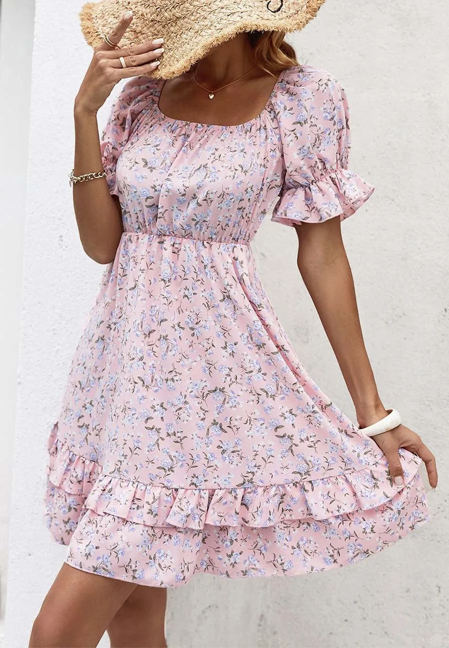 Puff Sleeve Ruffle Detail Dress