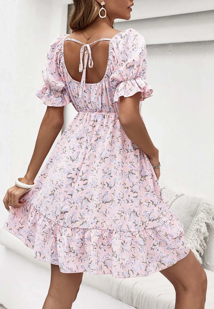 Puff Sleeve Ruffle Detail Dress