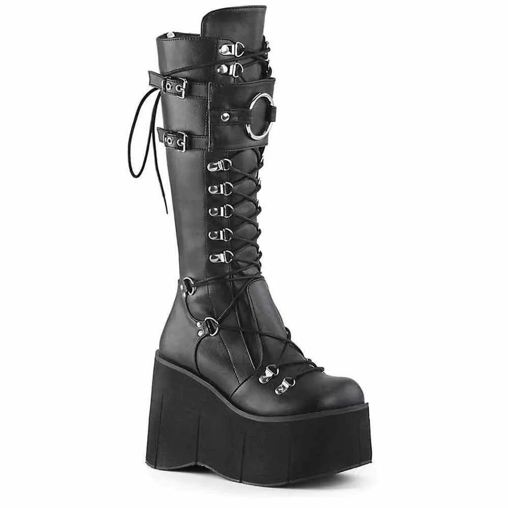 Punk Super High Platform Round Toe Lace-Up Biker Boots