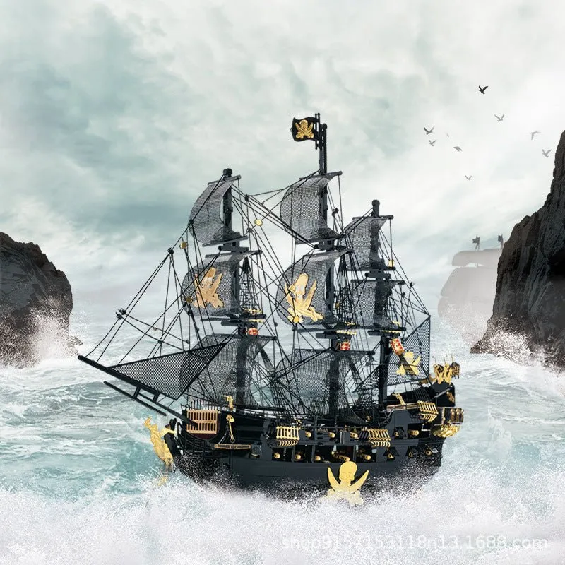 Puzzle cool metal puzzle black pearl pirate ship model assembled 3D three-dimensional handmade DIY adult decompression toy