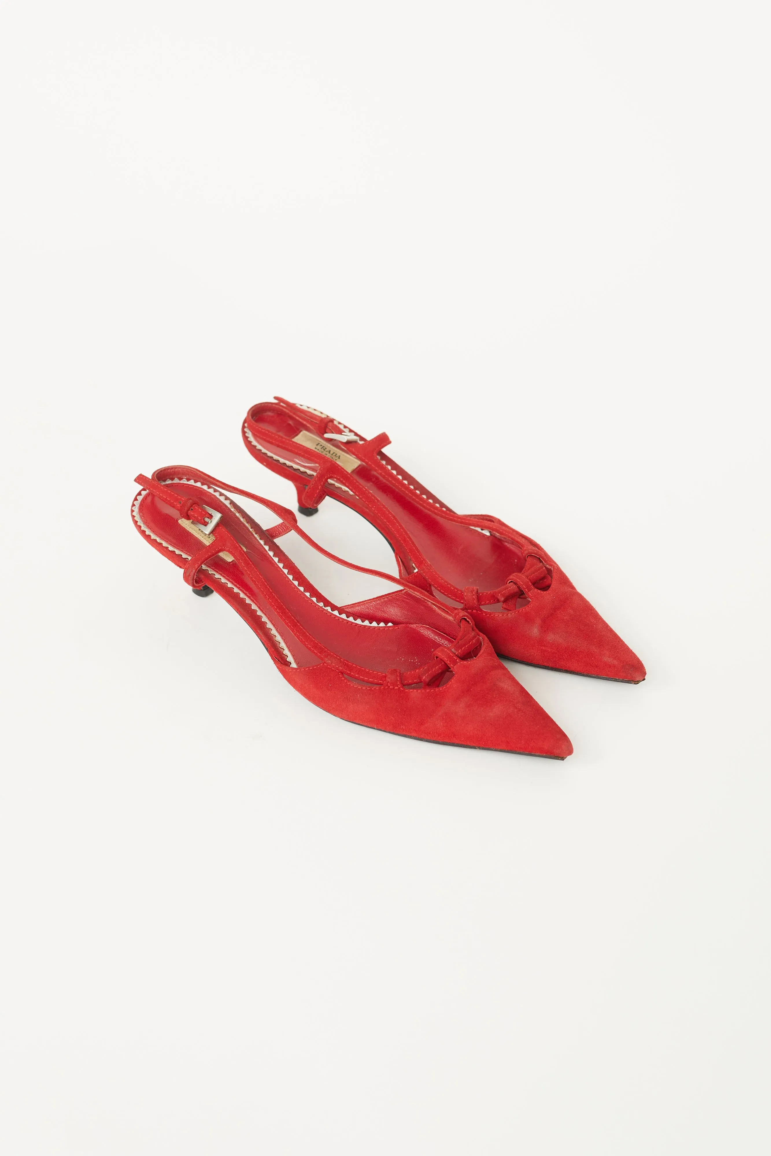 Red Suede Slingback Low Heel