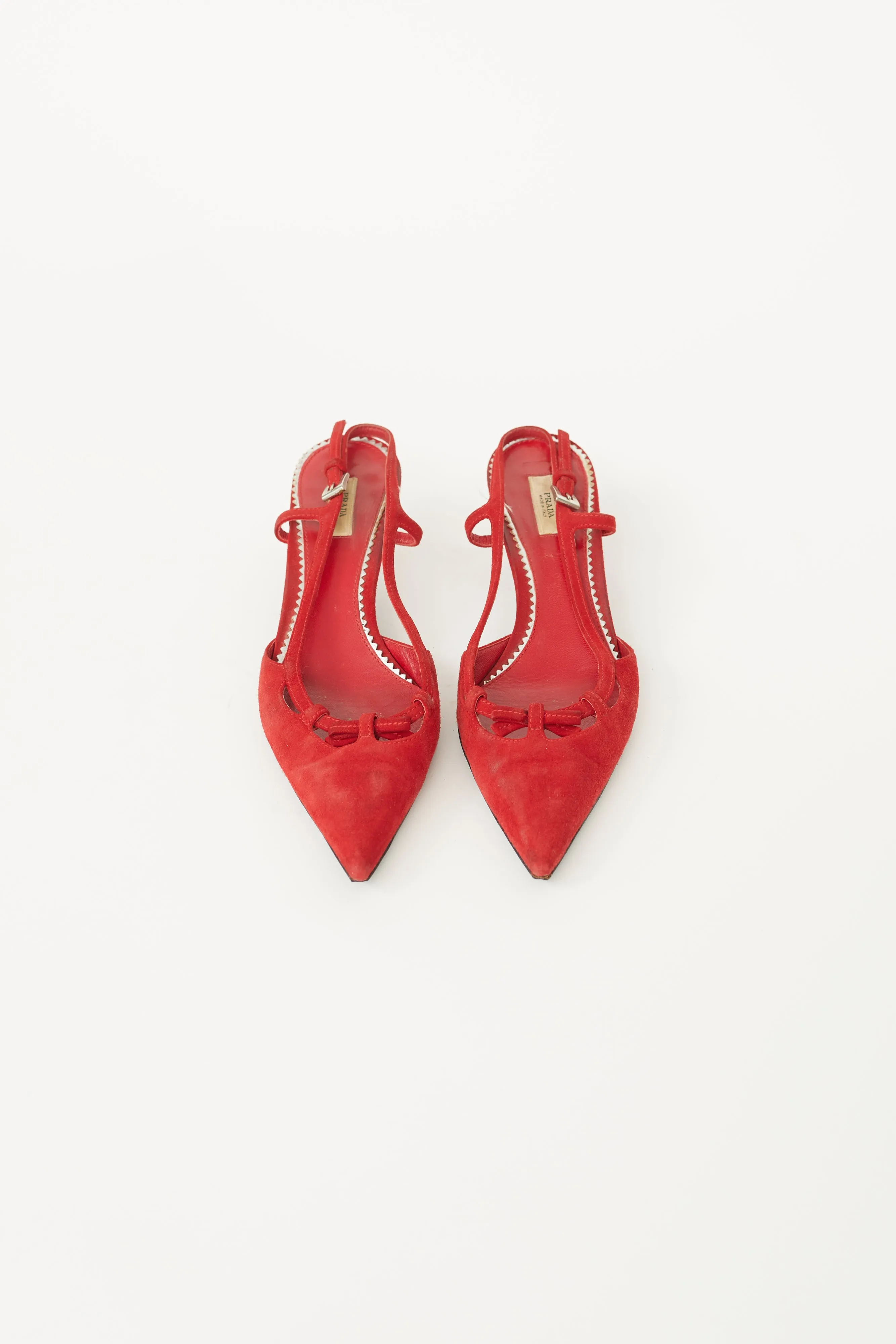 Red Suede Slingback Low Heel