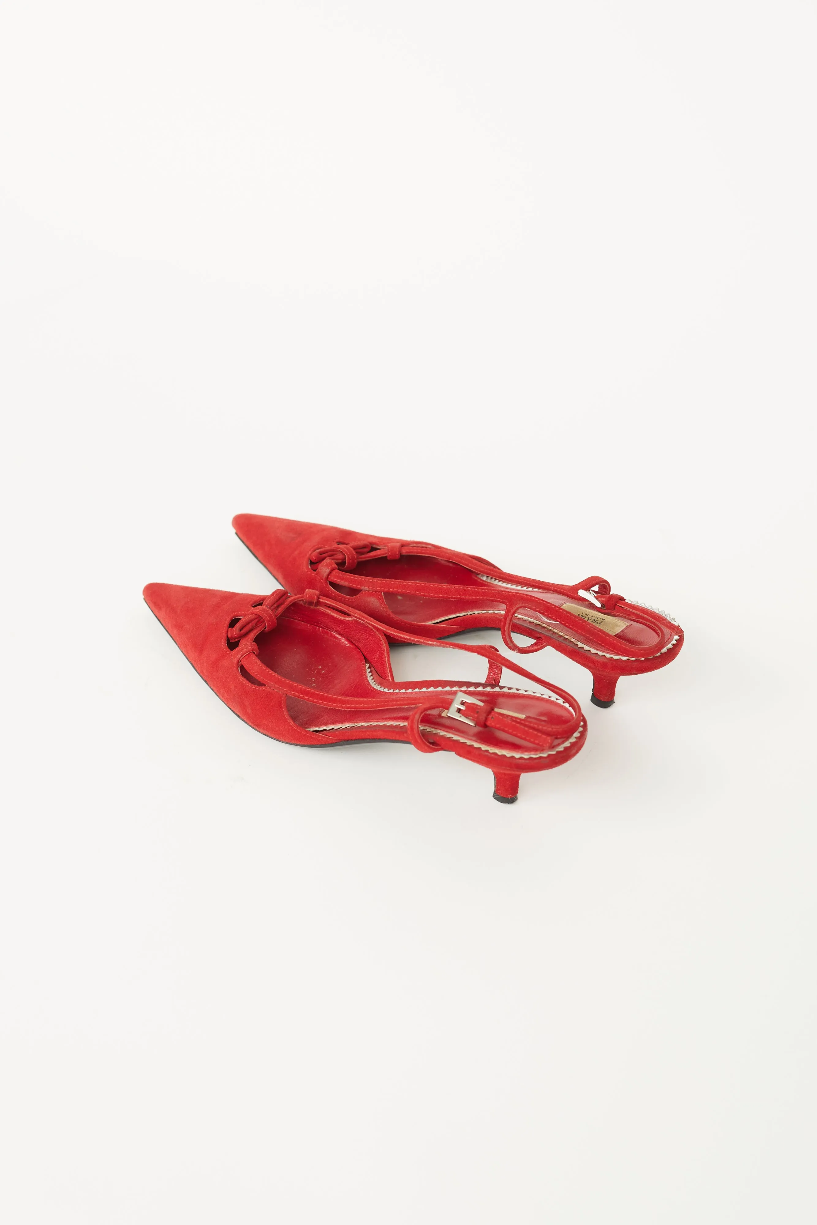 Red Suede Slingback Low Heel