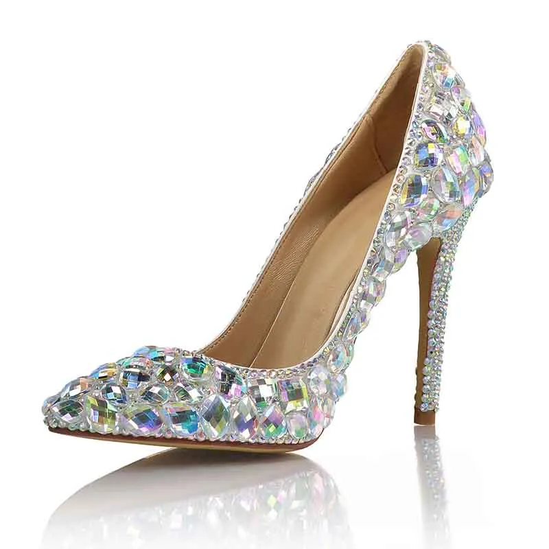 Rhinestone Stiletto Heels Prom Slip-On Low-Cut Upper Wedding Shoes