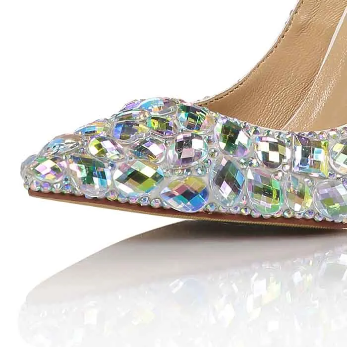 Rhinestone Stiletto Heels Prom Slip-On Low-Cut Upper Wedding Shoes