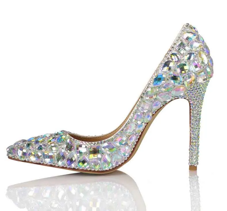 Rhinestone Stiletto Heels Prom Slip-On Low-Cut Upper Wedding Shoes